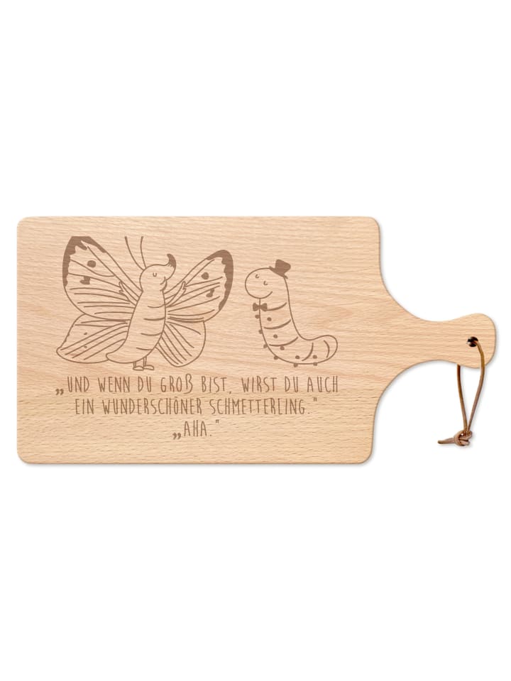 Holzschneidebrett Raupe Schmetterling mit Spruch in Transparent