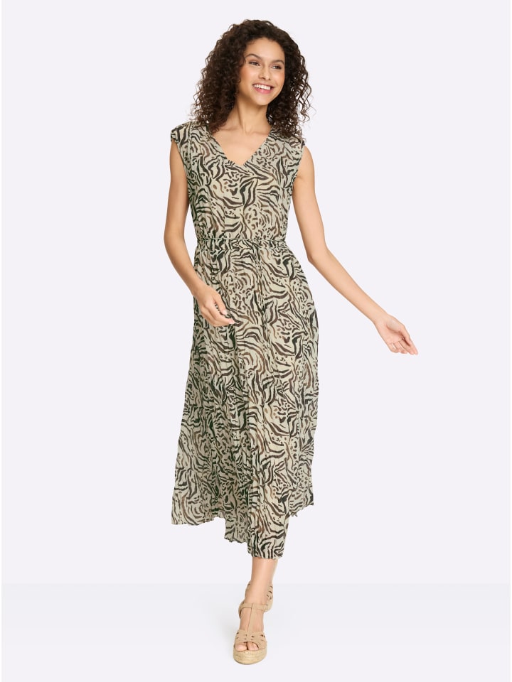 Druck-Kleid in sand-braun-bedruckt