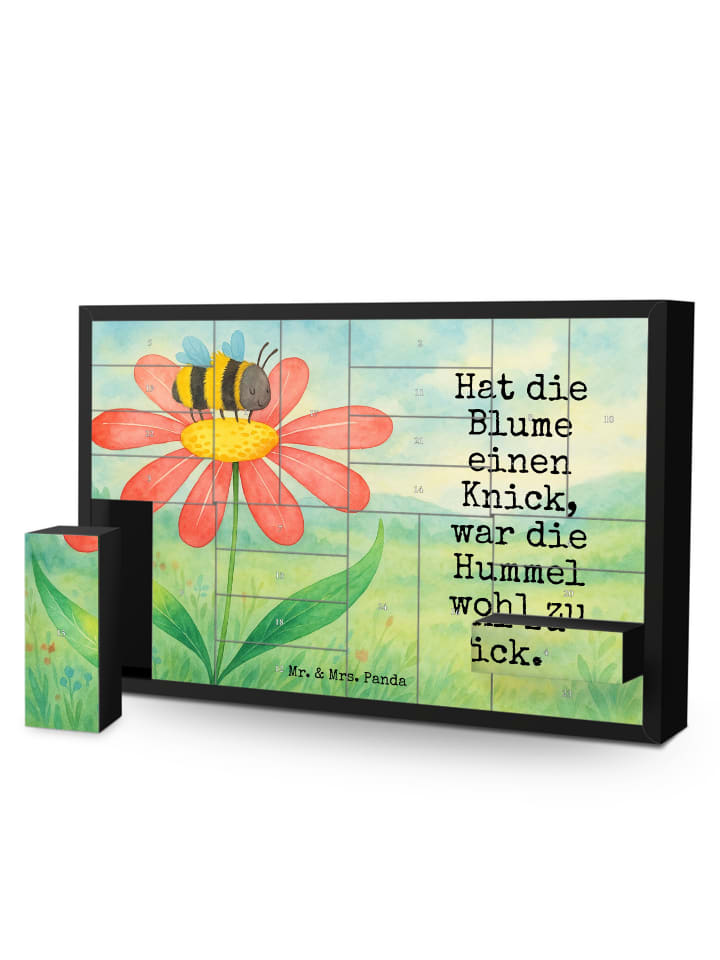 Adventskalender Hummel Blume Design mit Spruch in Weiß