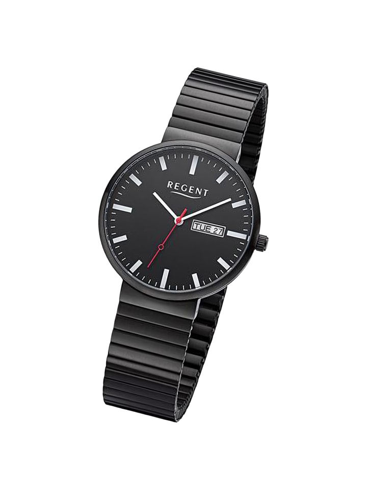 Analog-Armbanduhr Regent Metallarmband schwarz mittel (ca. 38mm)