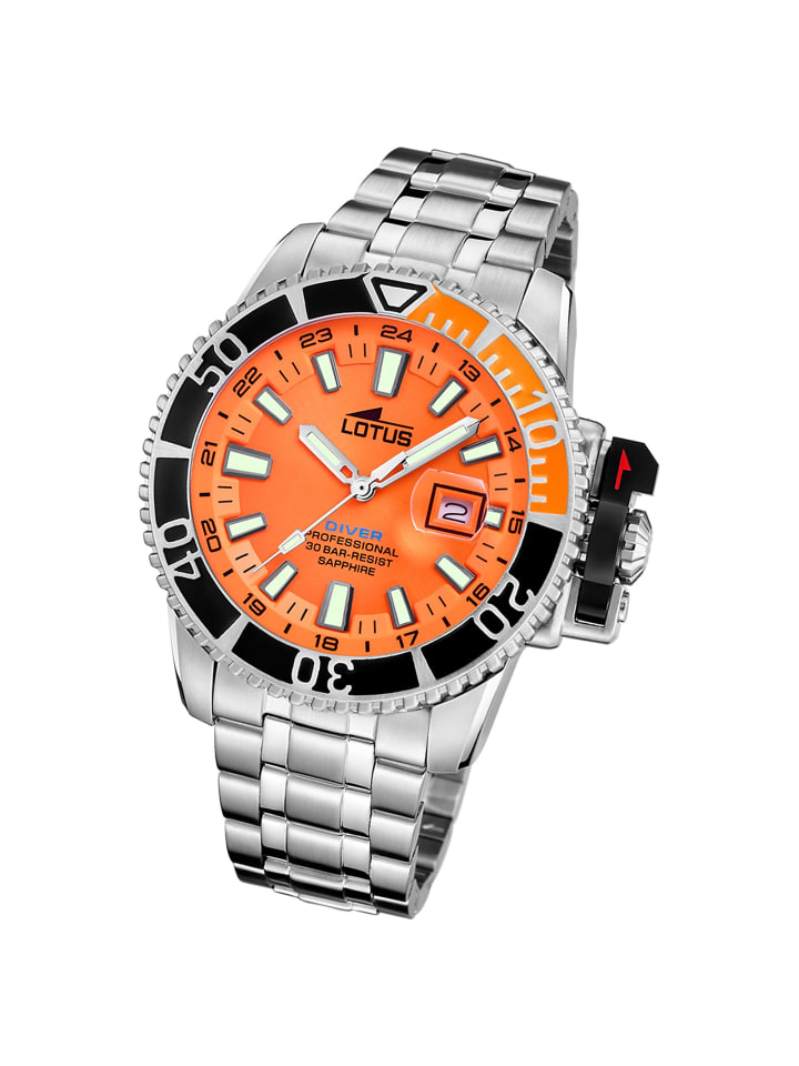 Chronograph-Armbanduhr Lotus Classic silber, orange extra groß (ca. 46,3mm)