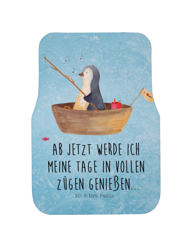Automatte Pinguin Angelboot mit Spruch in Eisblau