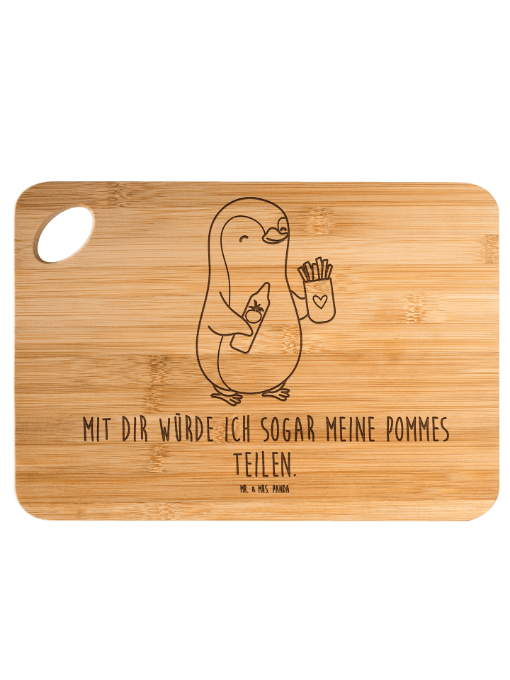 Servierplatte Pinguin Pommes mit Spruch in Braun