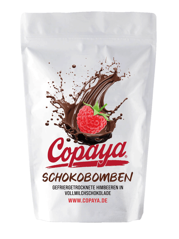 500g Schokobombe Himbeeren in Vollmilchschokolade von Copaya
