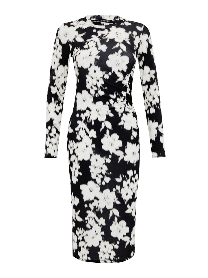 Sommerkleid THB Twirl Ruched Midi in Black-White