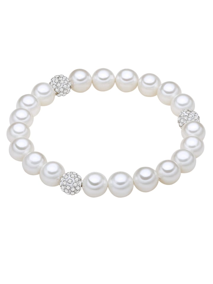 Perlen-Armband aus Muschelkernperle mit Zirkonia in weiß