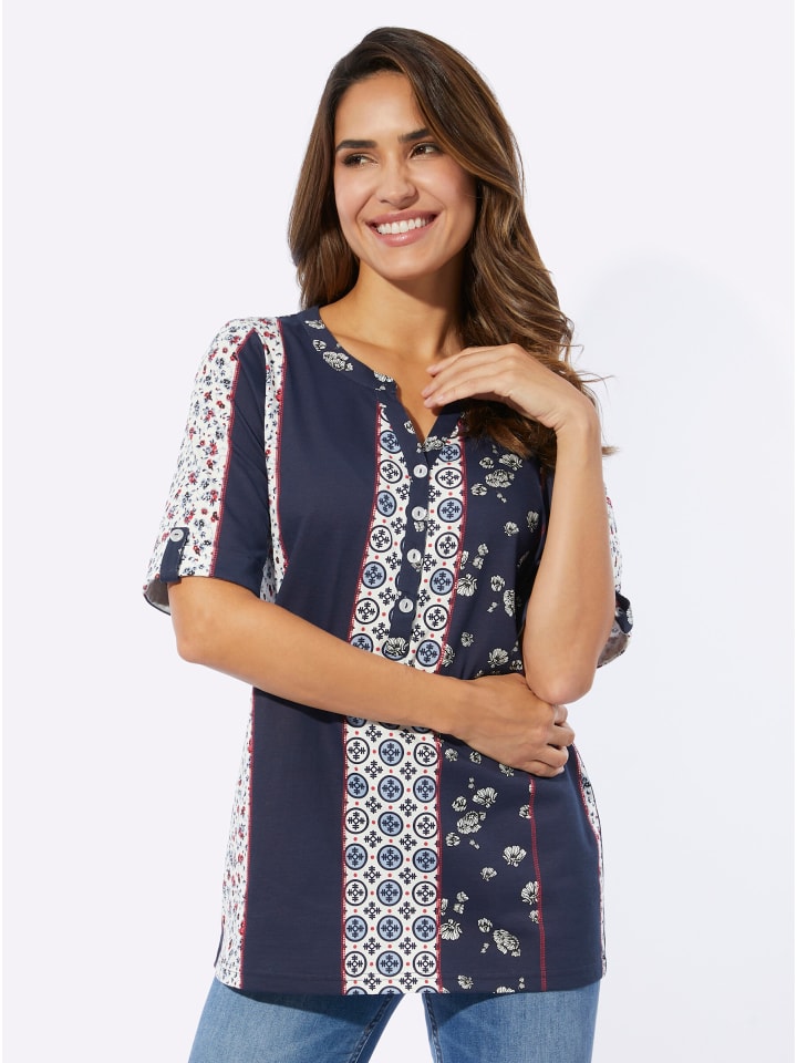 Kurzarm-Shirt in marine-erdbeere-bedruckt