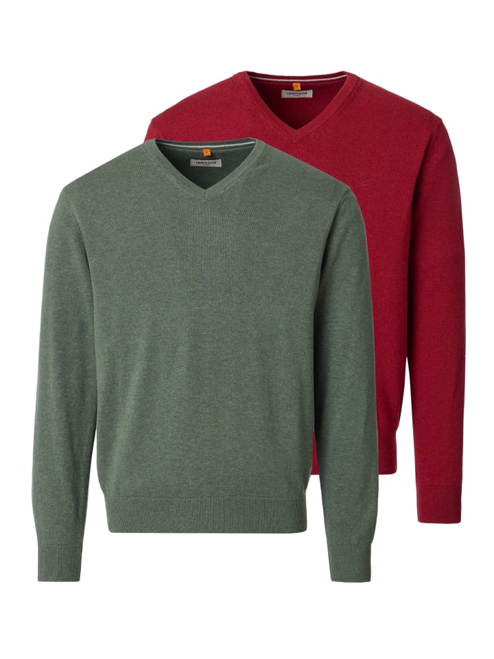 Pullover Basic in Dunkelgrün / dunkelrot