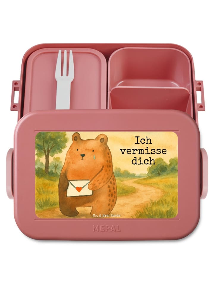 Bentobox Bär Vermissen Design mit Spruch in Rot Pastell