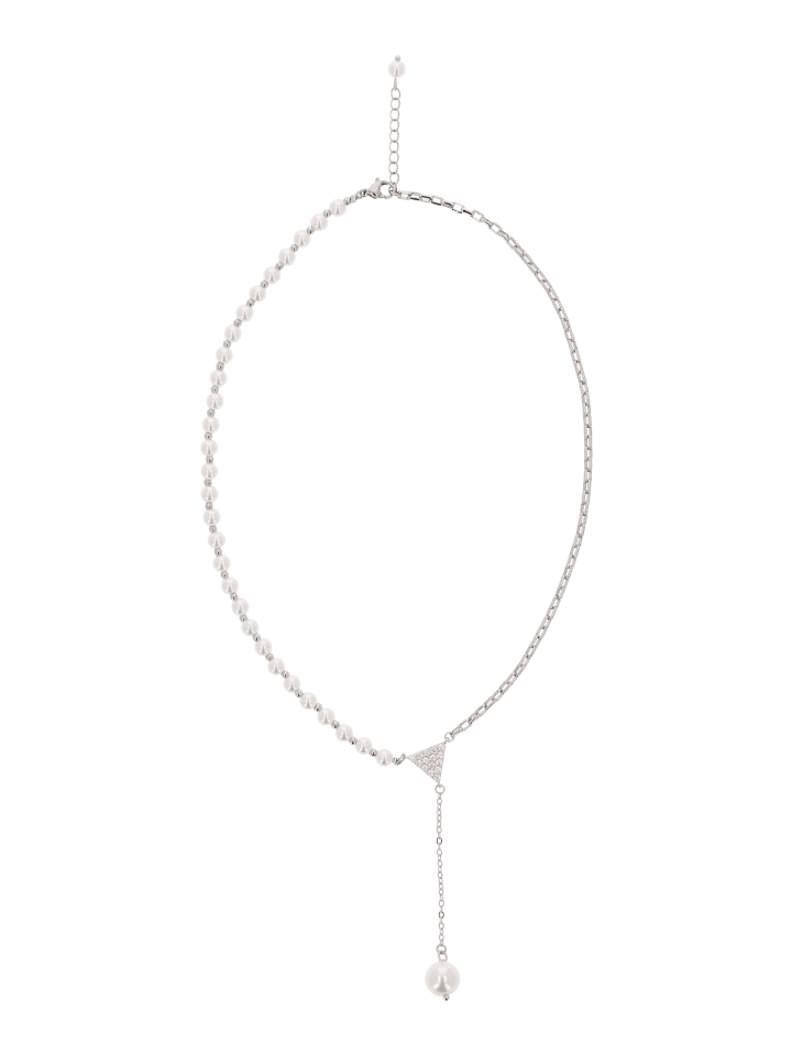 Women Beaded Necklace in Silver White