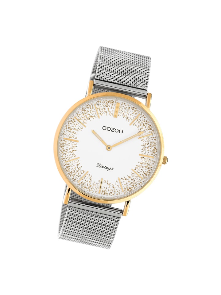 Analog-Armbanduhr Oozoo Vintage Series silber groß (ca. 40mm)