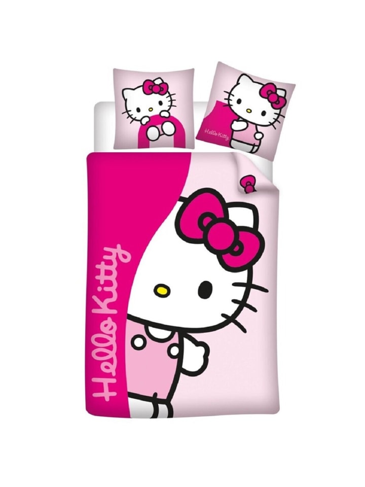Hello Kitty Flanell Bettwäsche 140x200 cm + Kissenbezug 65x65 in Rosa
