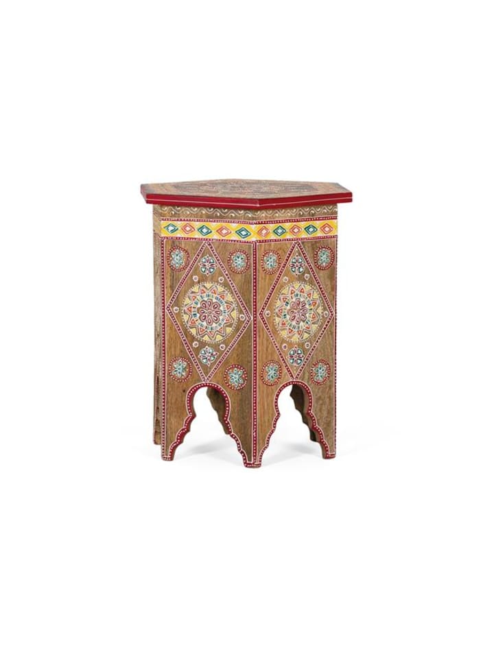 Hocker aus handbemaltem Mangoholz in Multicolored