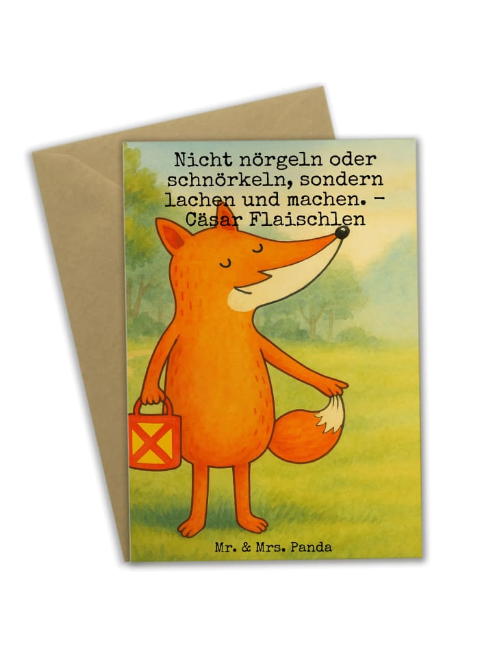 Grußkarte Fuchs Laterne Design mit Spruch in Weiß