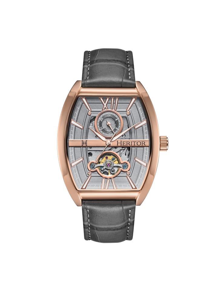 Masterson Halbskelett-Uhr mit Lederarmband in Rose Gold/Grey