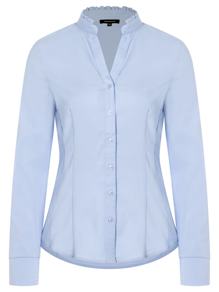 Stretchbluse, Rüschenkragen in hellblau