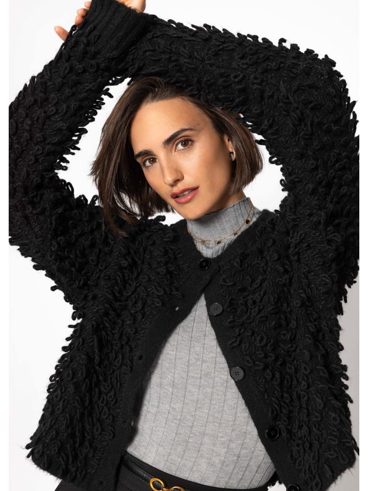 Strickjacke mit Loop-Struktur in Schwarz