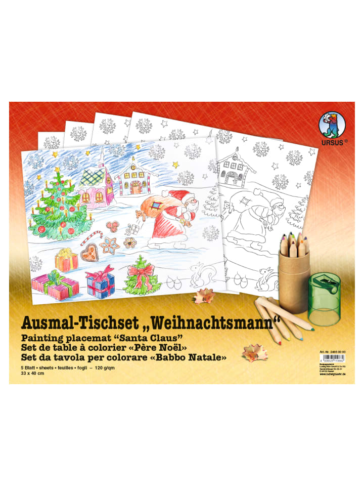 Ausmal-Tischset Weihnachtsmann, 5 Blatt - ab 3 Jahren