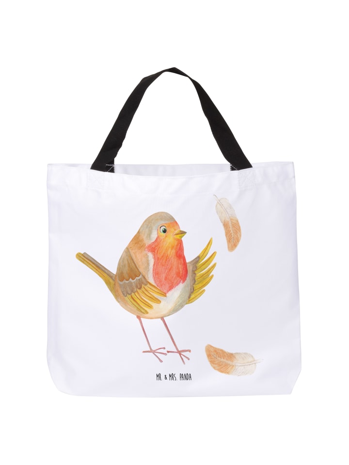 Shopping Bag Rotkehlchen Federn ohne Spruch in Weiß