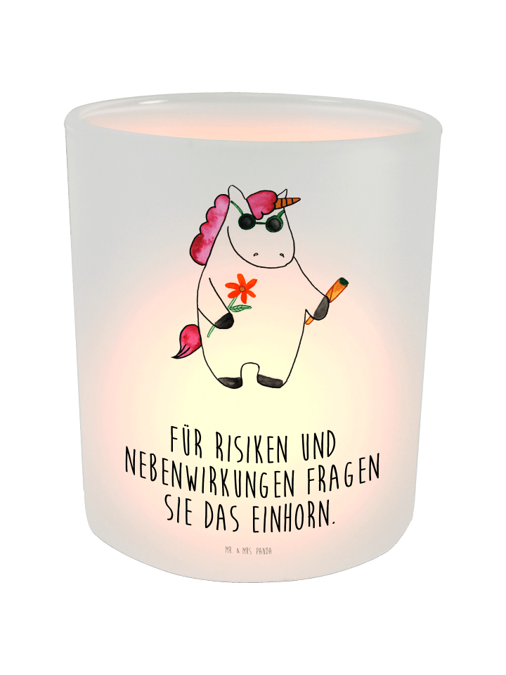 Glas Windlicht Einhorn Woodstock mit Spruch in Transparent