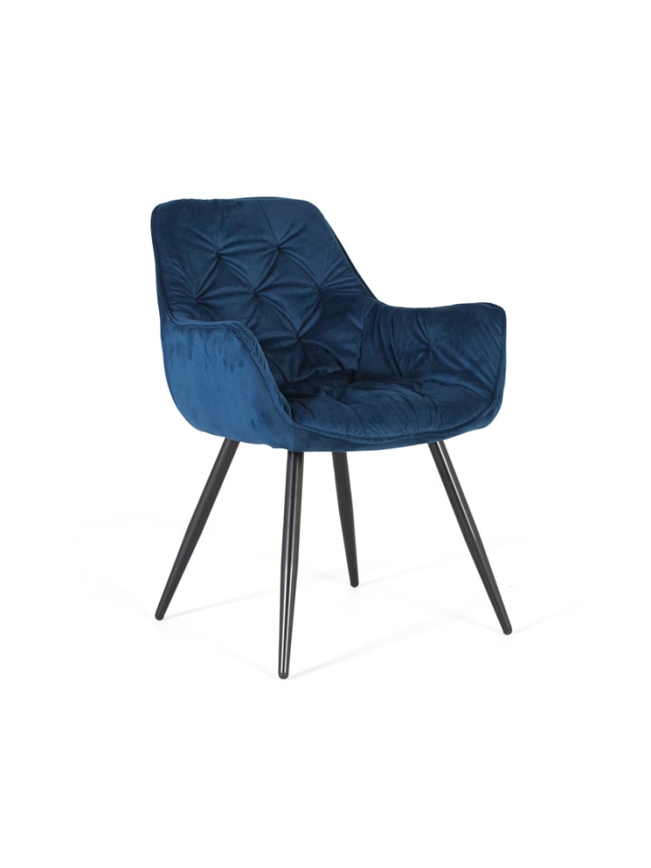 2-er Set: Stühlen mit Samtbezug und Stahlbeinen in Blue
