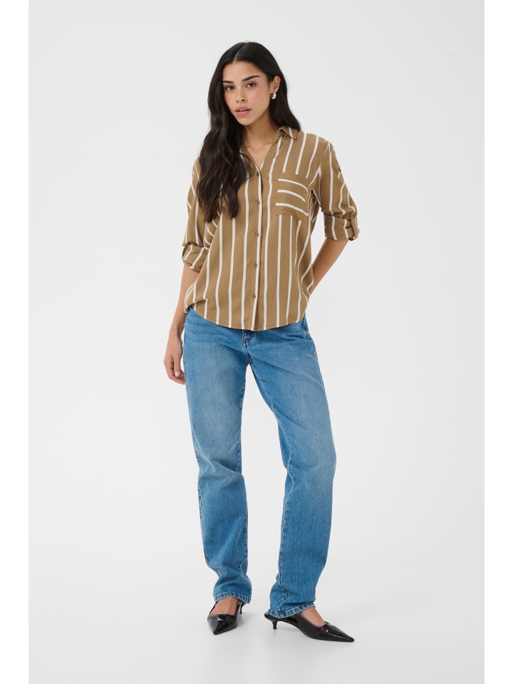Langarm - Hemd KAbabara Regular fit in Petrified Oak/Chalk Stripe