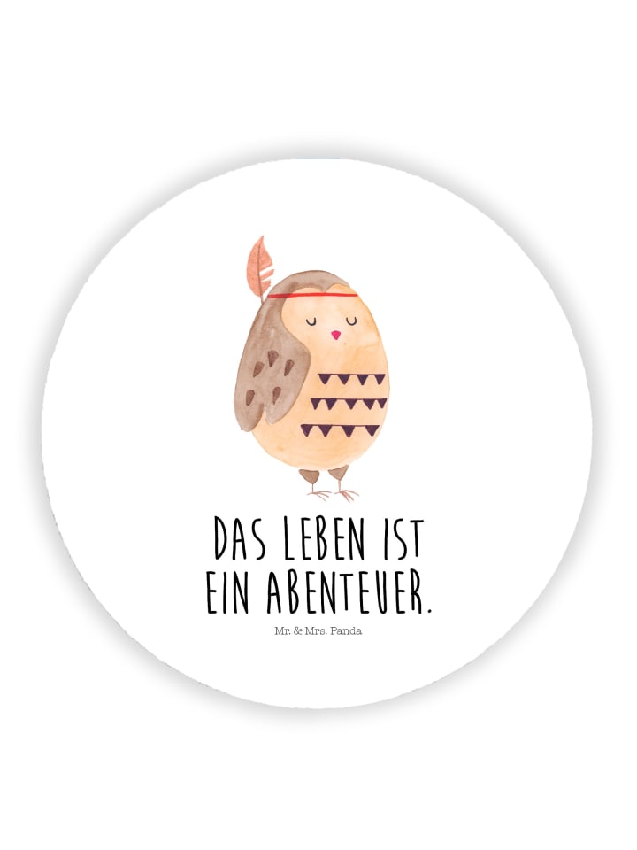 Kühlschrankmagnet Eule Federschmuck mit Spruch in Weiß