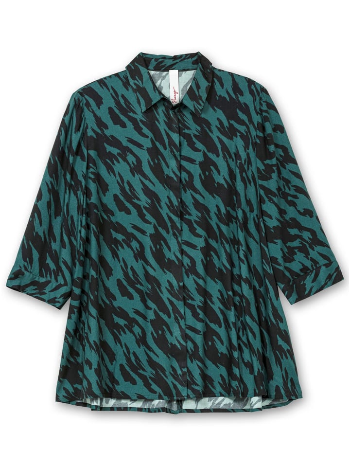 Longbluse in schwarz-gemustert