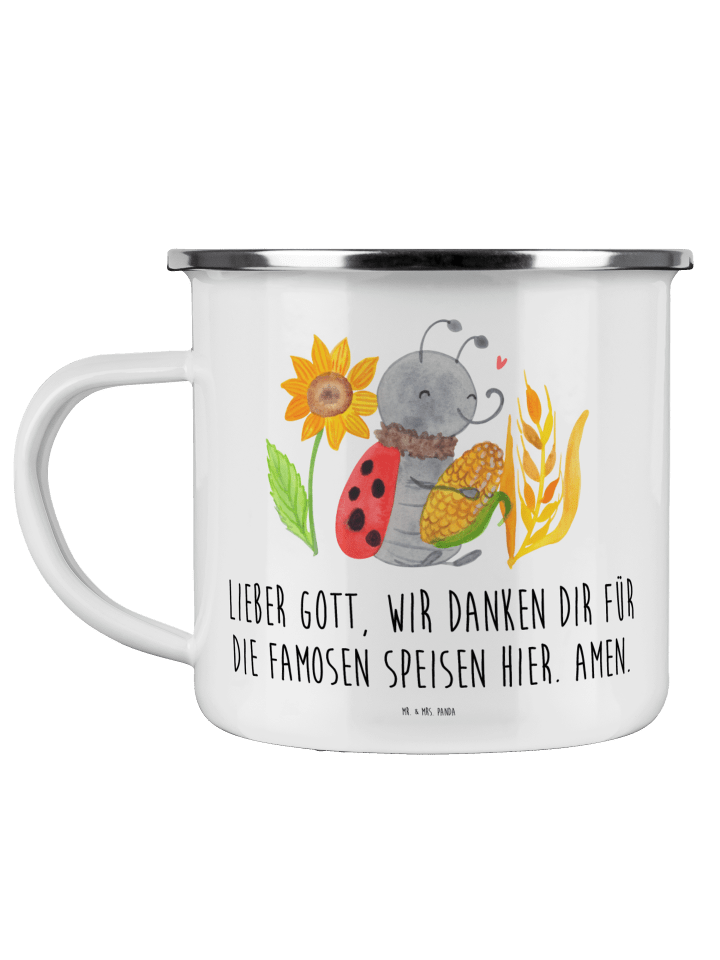 Camping Emaille Tasse Erntedank Smörle mit Spruch in Weiß