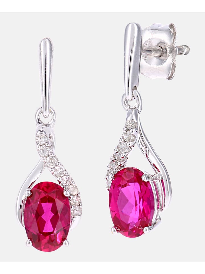 Ohrhänger aus 375 Weißgold mit Diamant mit Rubin