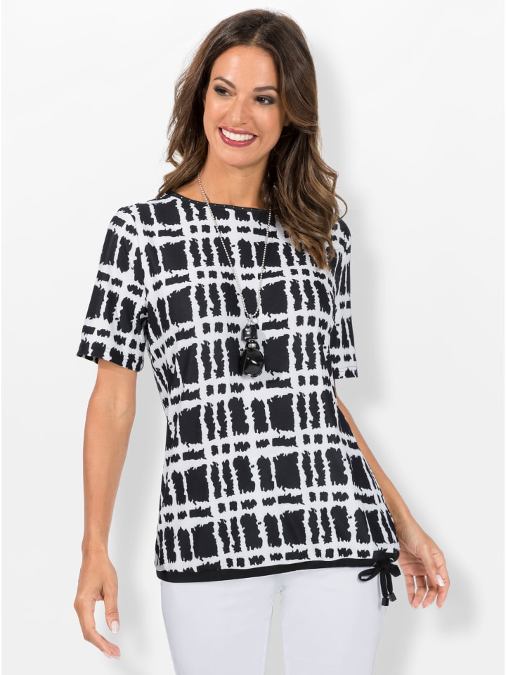 Shirt in ecru-schwarz-bedruckt