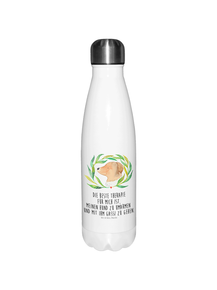 Trinkflasche Hund Blumen mit Spruch in Weiß