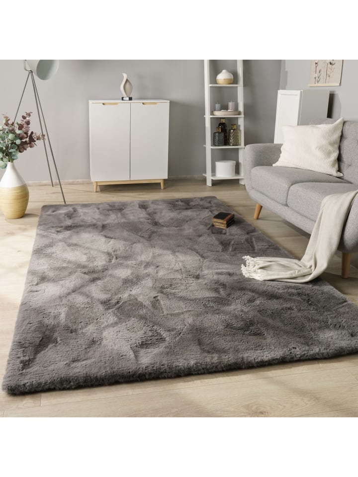 Hochflor Teppich Shaggy Unifarben Schlafzimmer in Anthrazit