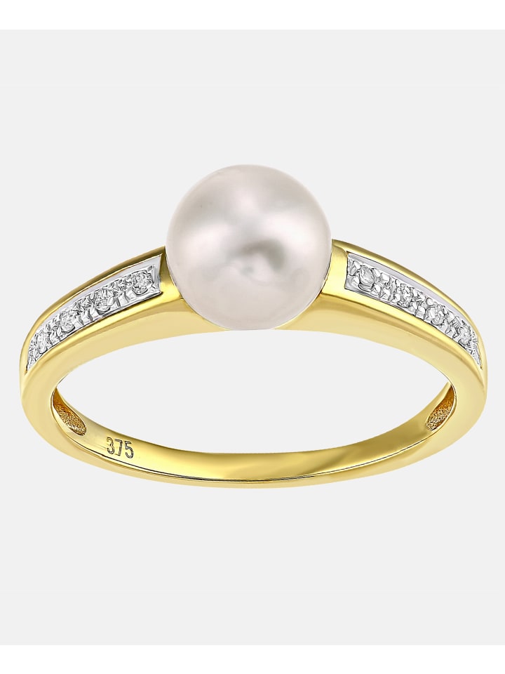 Ring aus 375 Gelbgold mit 0.04 Karat Diamant mit Perle