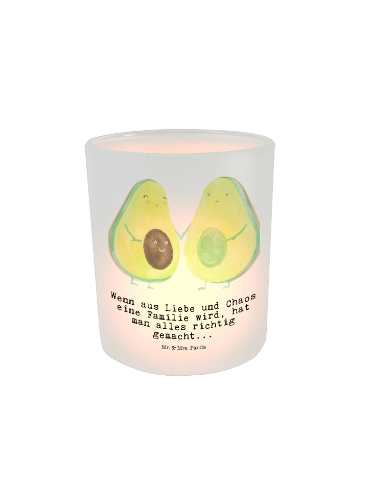 Teelichthalter Avocado Pärchen mit Spruch in Transparent