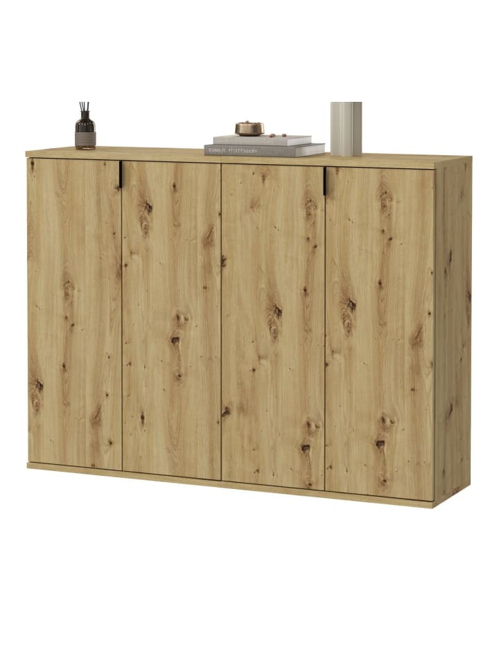 Kommode Eiche Artisan 122 cm, Schuhschrank mit 12 Fächern