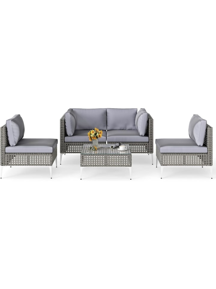 5 tlg. PE-Rattan Gartenmöbel Set in Grau