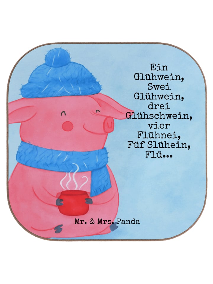 Untersetzer Schweinchen Glühwein Design mit Spruch in Weiß