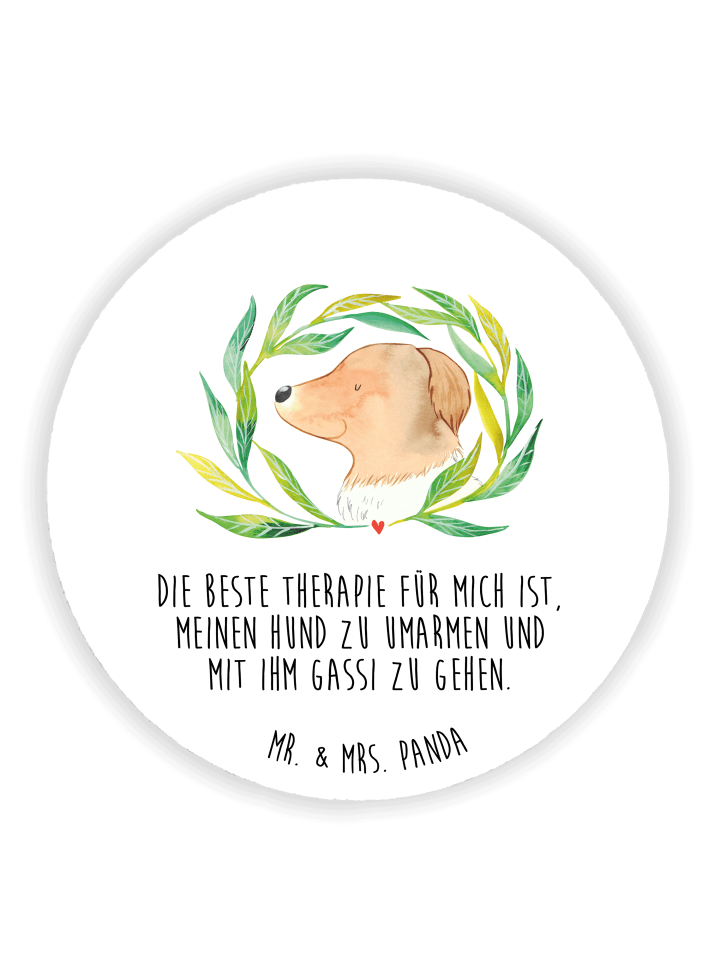 Rund Magnet Hund Blumen mit Spruch in Weiß