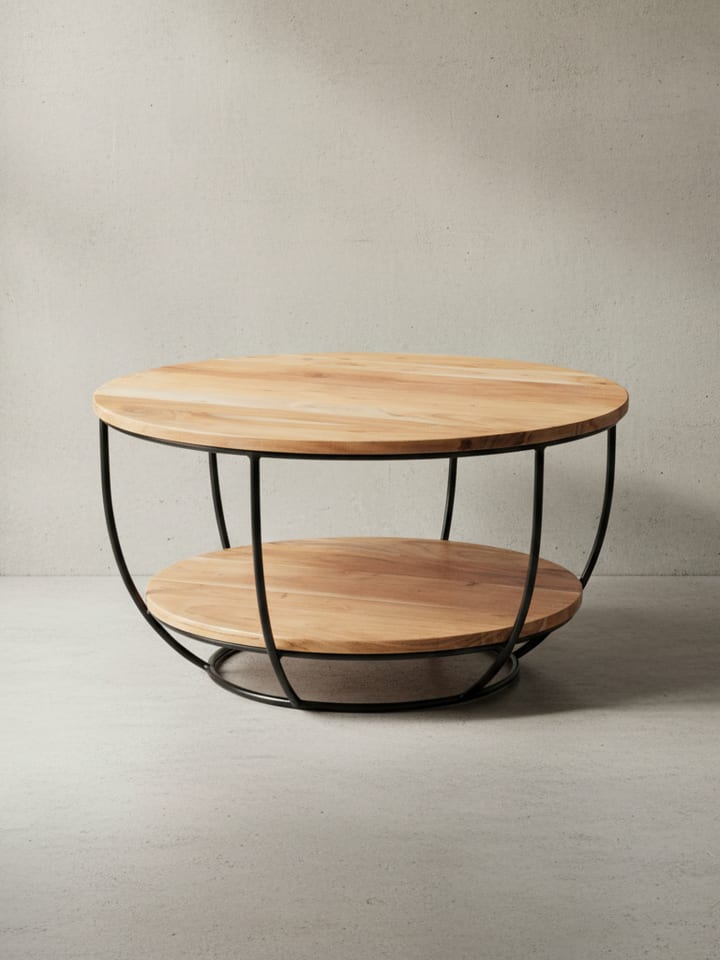 Couchtisch 60x34,5x60 cm Massivholz / Metall Sofatisch, Design