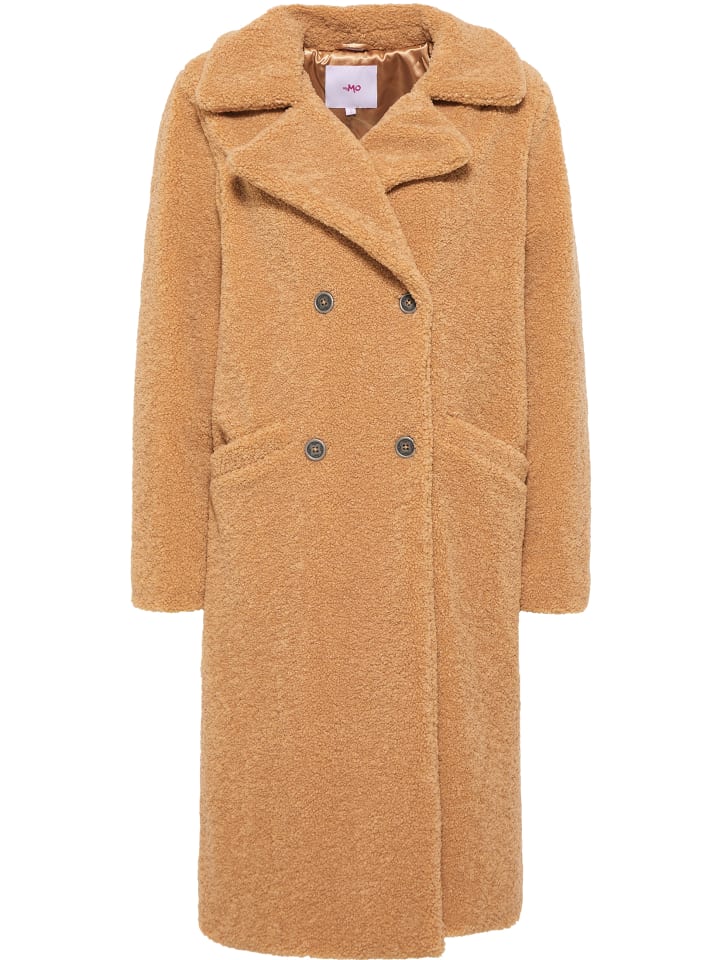 Damen Faux Shearling Mantel in Kamel