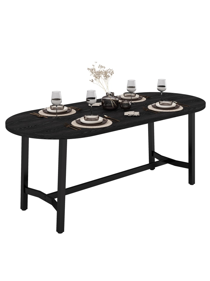 Esstisch in Schwarz 180x80x75 cm mit abgerundeten Ecken Eisenbeinen für 6-8 Personen