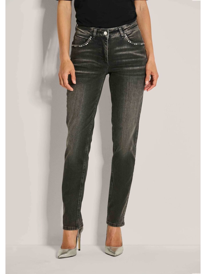 Schmale Five-Pocket-Jeans mit Glitzer in black denim