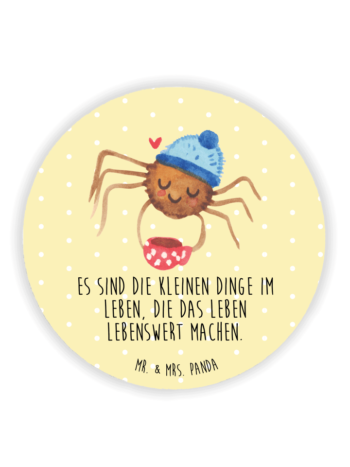 Magnet Spinne Agathe Kaffee mit Spruch in Gelb Pastell