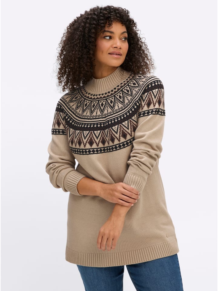 Langarm-Pullover in beige-schoko-gemustert