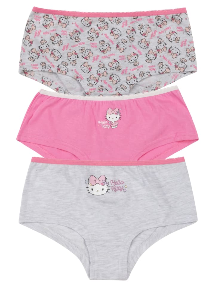 3er Pack Hello Kitty Panty Unterhose Slip Unterwäsche in grau/rosa