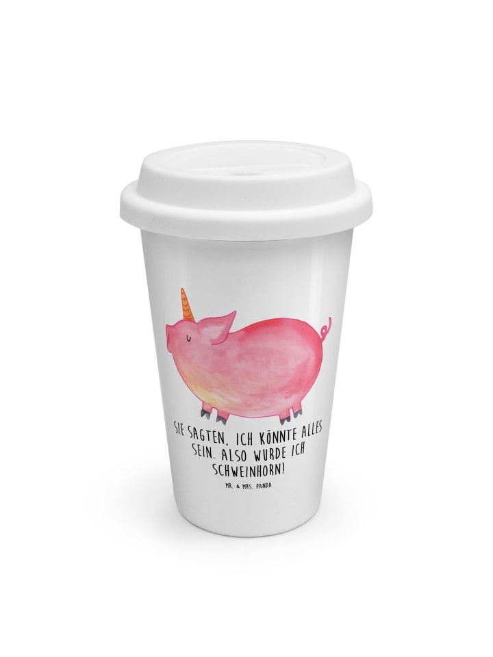 Kaffeebecher Einhorn Schwein mit Spruch in Weiß