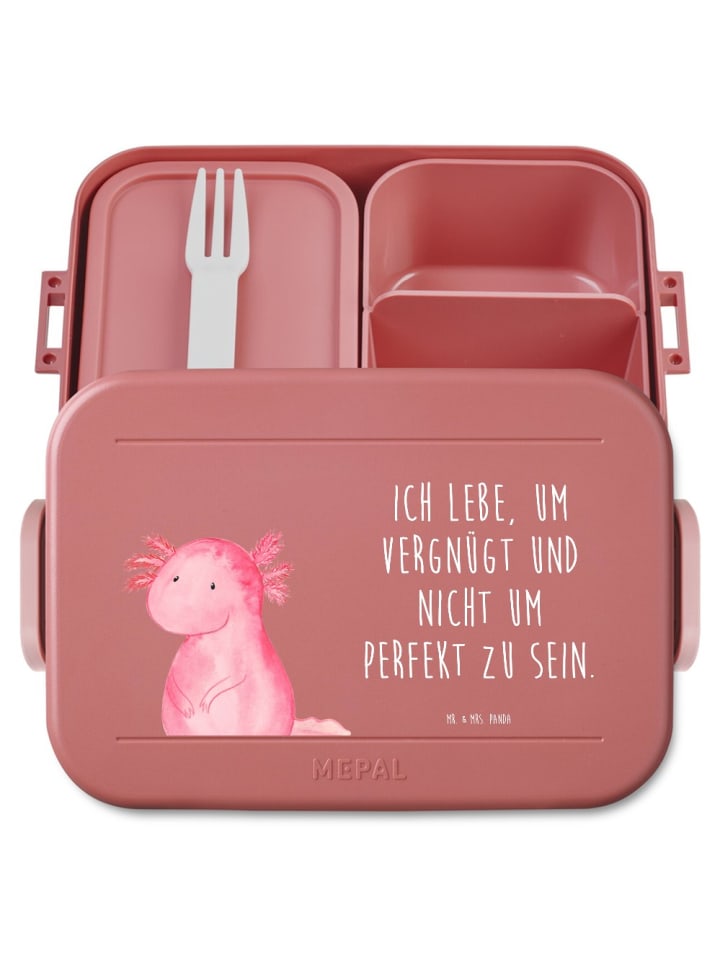 Brotdose Axolotl Niedlich Motiv mit Spruch in Rot Pastell
