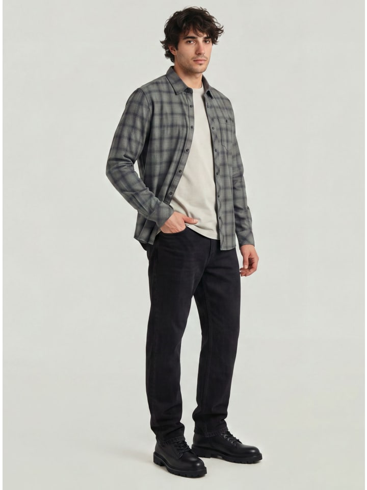 One Pocket Regular Hemd grey pewter small window check