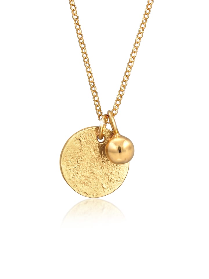 Halskette 925 Sterling Silber Geo, Kugel, Plättchen in Gold